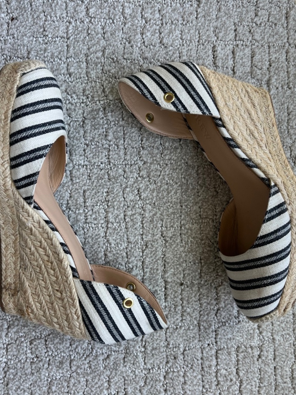 Jcrew black and white striped espadrille wedge heel sandals 5.5